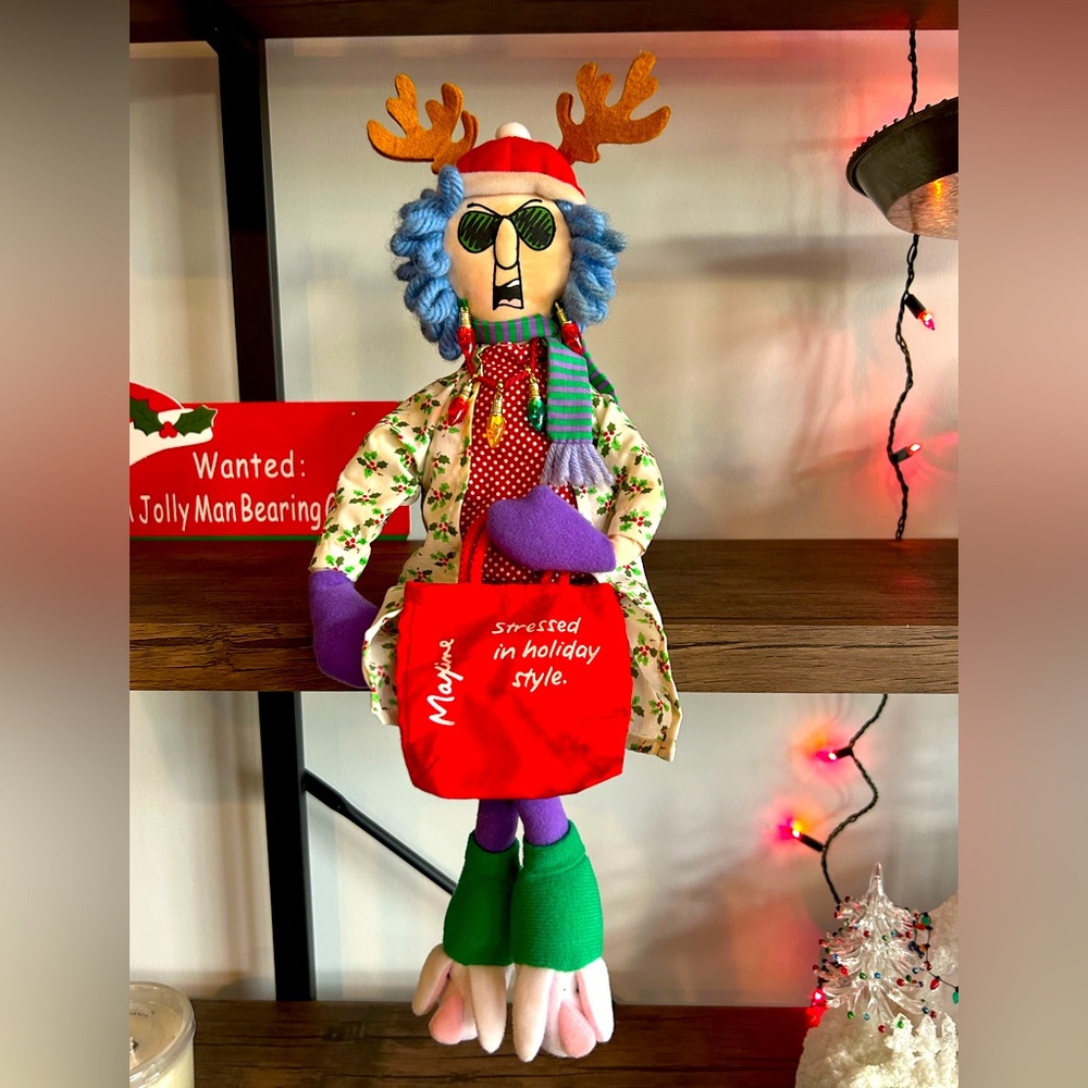 Hallmark Maxine “Stressed in holiday style” Christmas plush doll shelf sitter